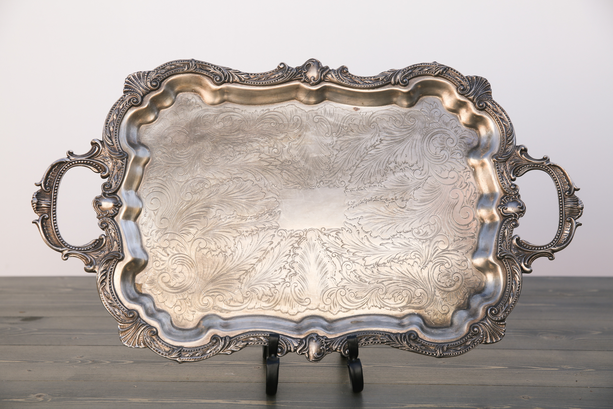 Large Vintage Silver Tray with Handles