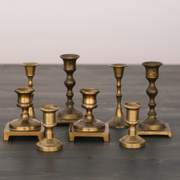 Assorted Set of Vintage Brass Candle Holders - Out Of The Dust Rentals
